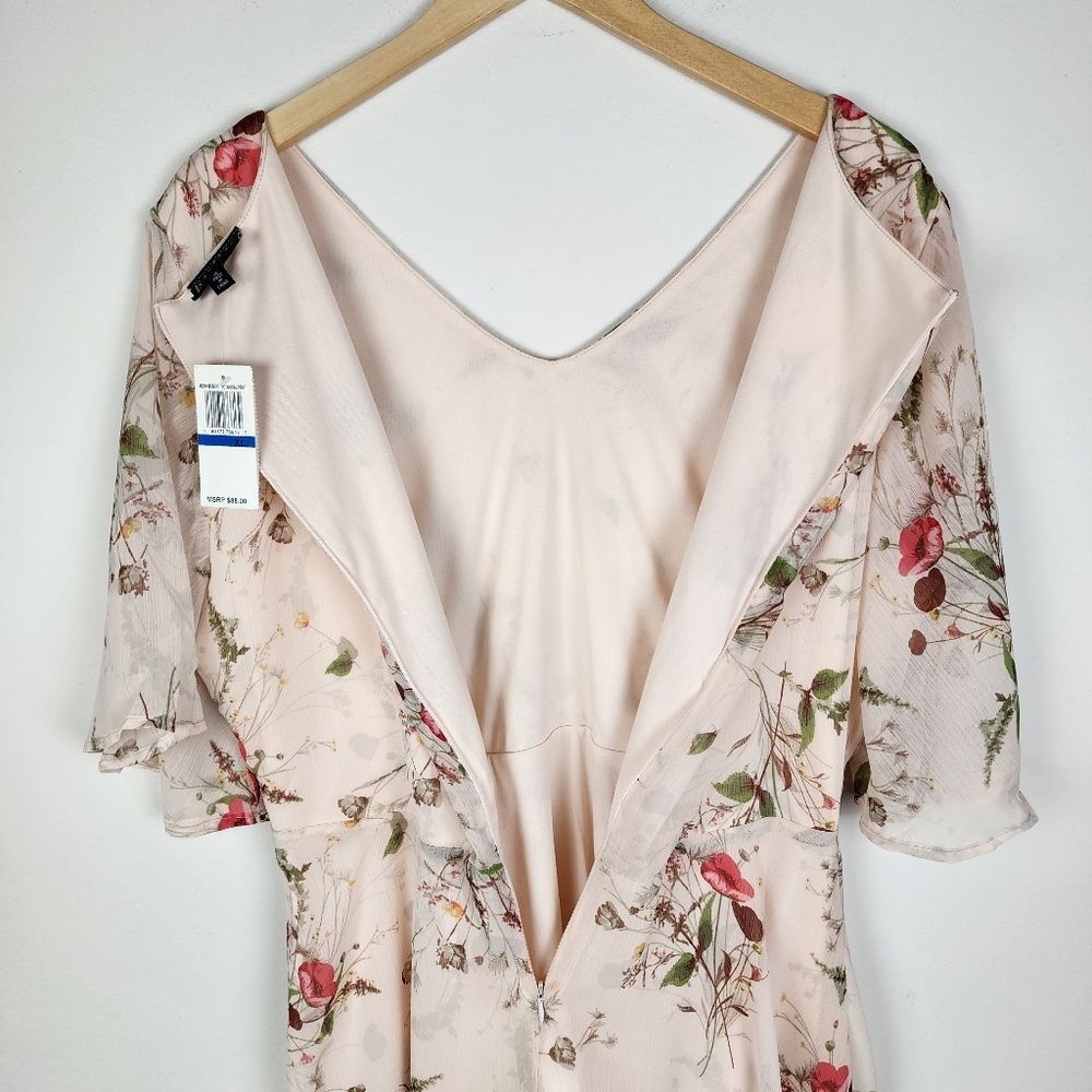 NWT Bobeau Rose Floral Chiffon Midi Dress Pink XL Romantic Coquette Boho - Picture 7 of 16